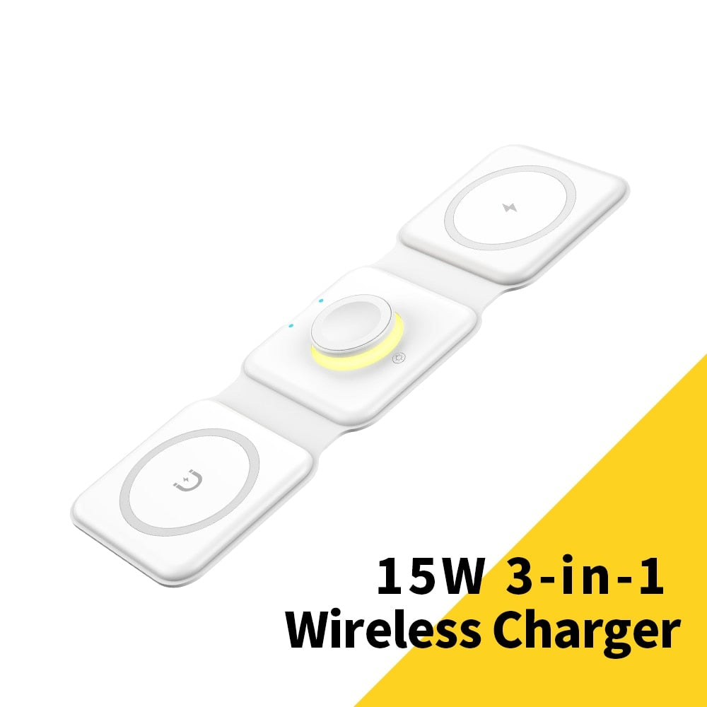 Essager 3 in 1 Magnetic 15W Qi Wireless Charger Foldable Charger Stand For iPhone 13 12 /Airpod /IWatch 7 6 Xiaomi Fast Charging