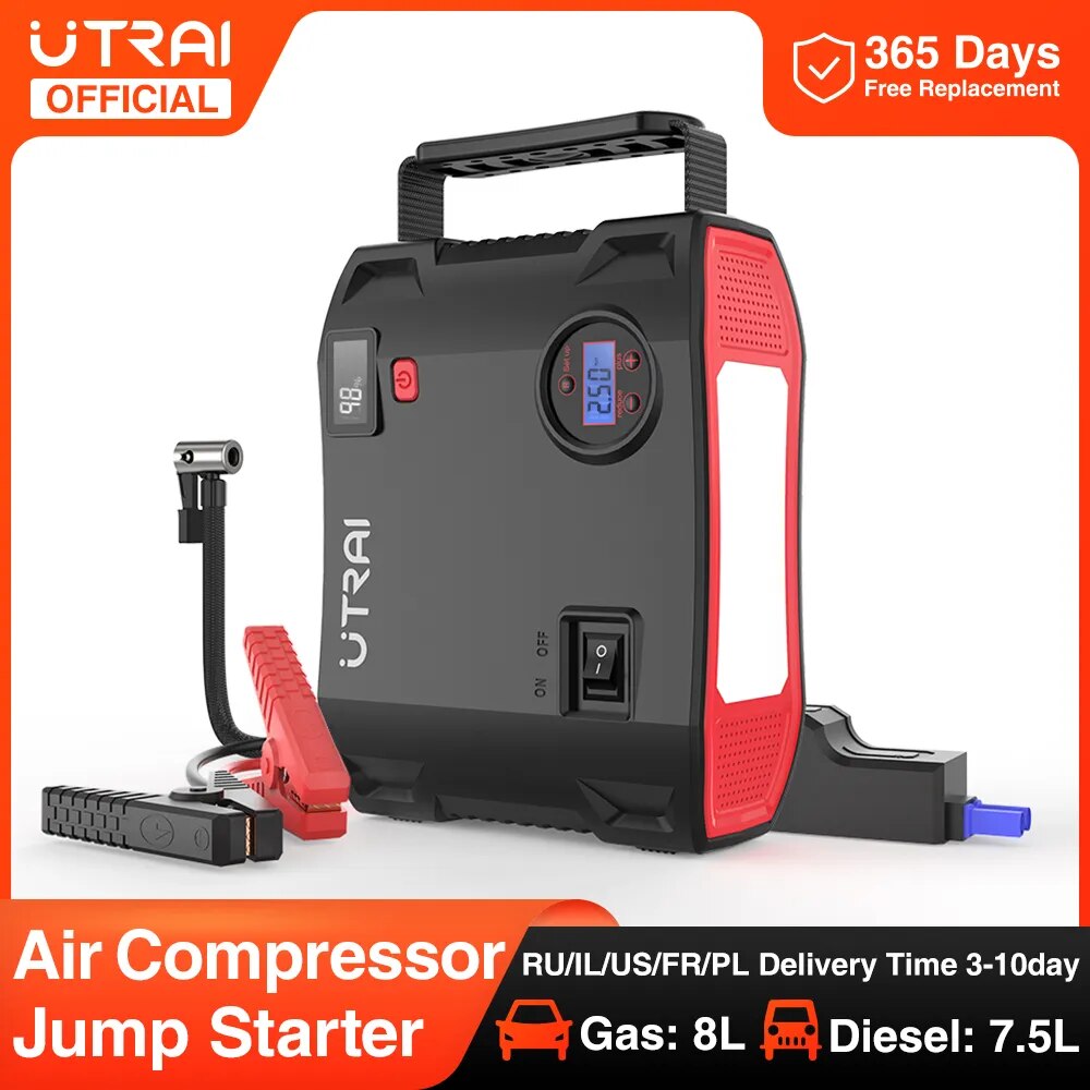 UTRAI Jump Starter 4 in 1 Pump Air Compressor 2000A  Power Bank 12V Digital Tire Inflator 150PSI Emergency Battery Boost