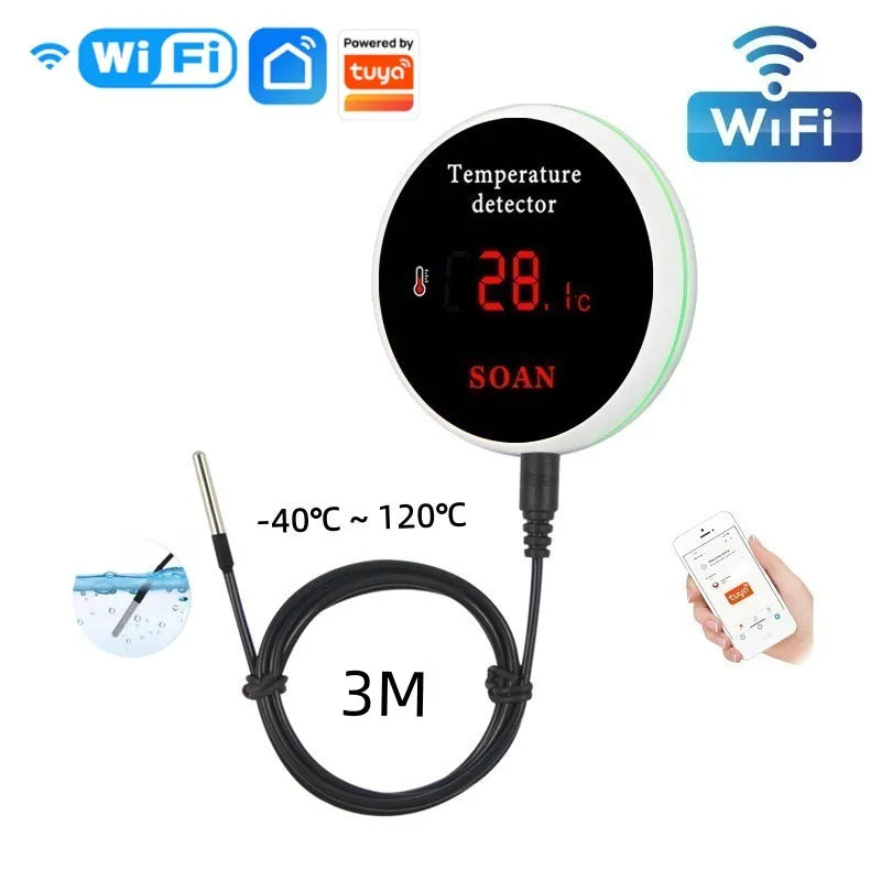 Tuya WiFi Temperature Humidity Senor External Probe Remote Monitor Alarm Indoor Thermometer Hygrometer Detector Smart Life APP