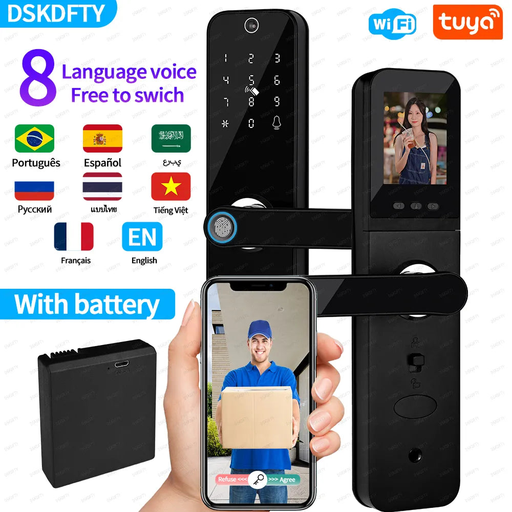 Tuya wifi Digital Electronic Lock with Camera Smart Door Lock With Battery Biometrics Fingerprint APP remotely Unlock for Home