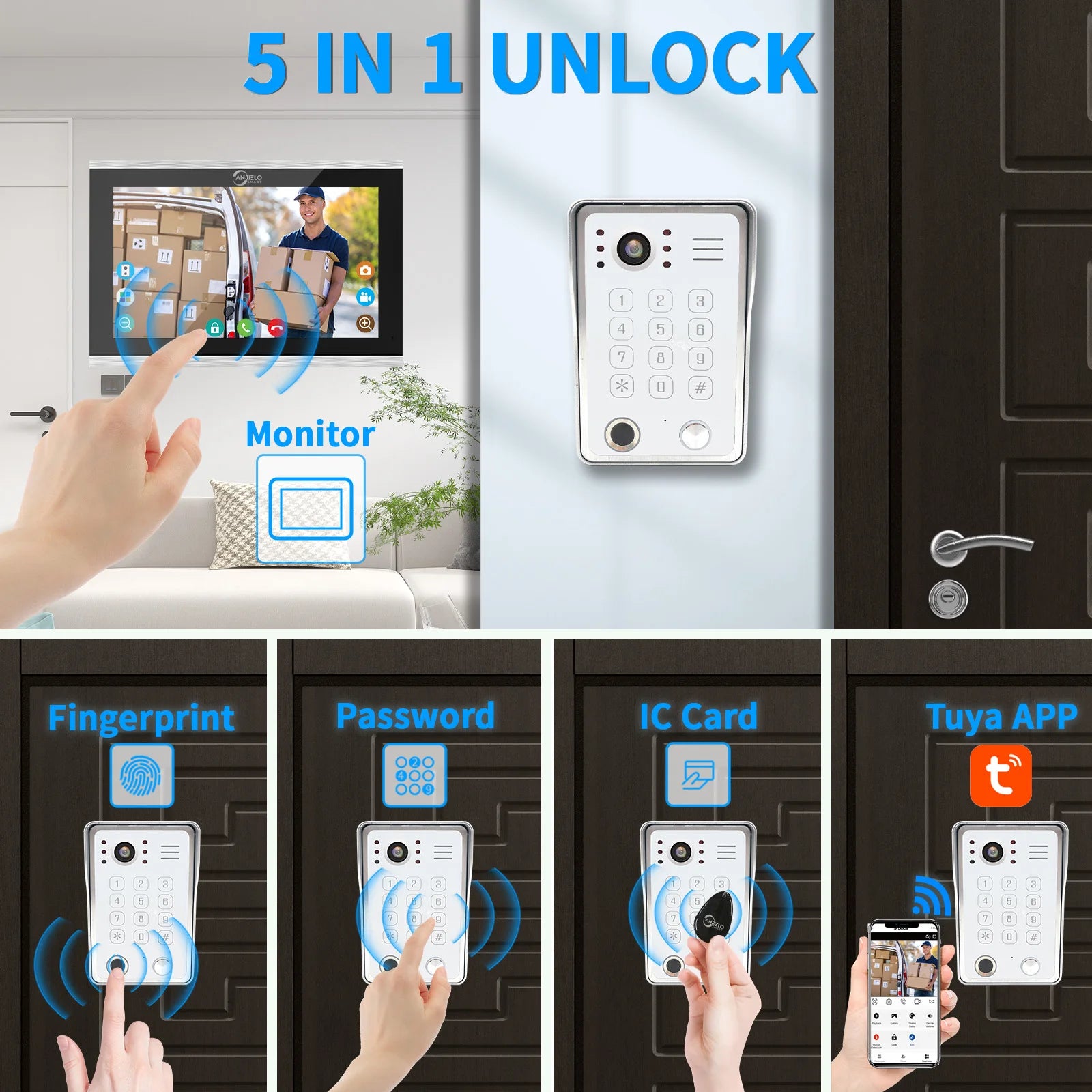 Tuya 7/10 Inch Video Intercom Doorphone Touch Screen with Wired Doorbell 1080P 148° APP Password Fingerprint Card Swipe Monitor