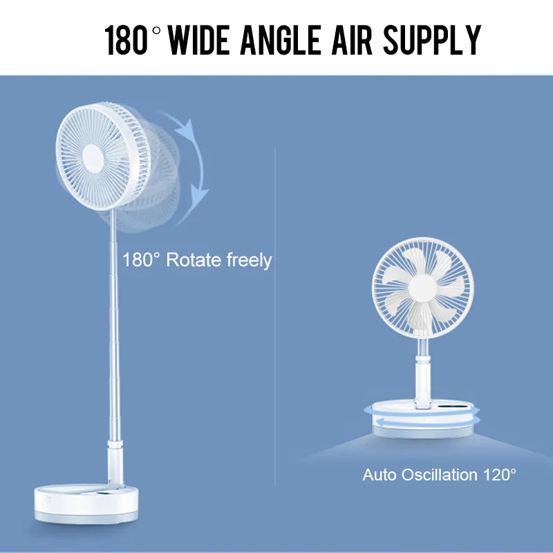 P10 10800mAh Folding Portable Fan USB Remote Control Air Cooler Silent Rechargeable Wireless Floor Standing Fan for Camping Desk