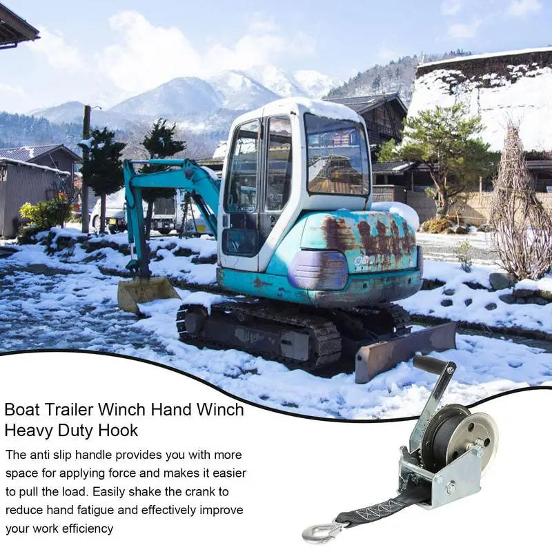 Boat Trailer Winch 600LBs 2-Way Ratchet Heavy Duty Hand Crank Winch Steel Construction Manual Winch with Polyester Strap & Hook