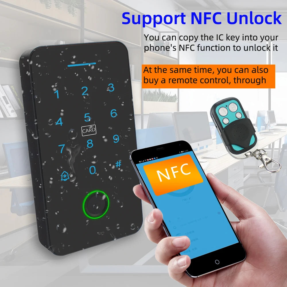 TuYa access control mobile phone APP remote door lock controller password fingerprint IC card NFC unlock IP67 waterproof