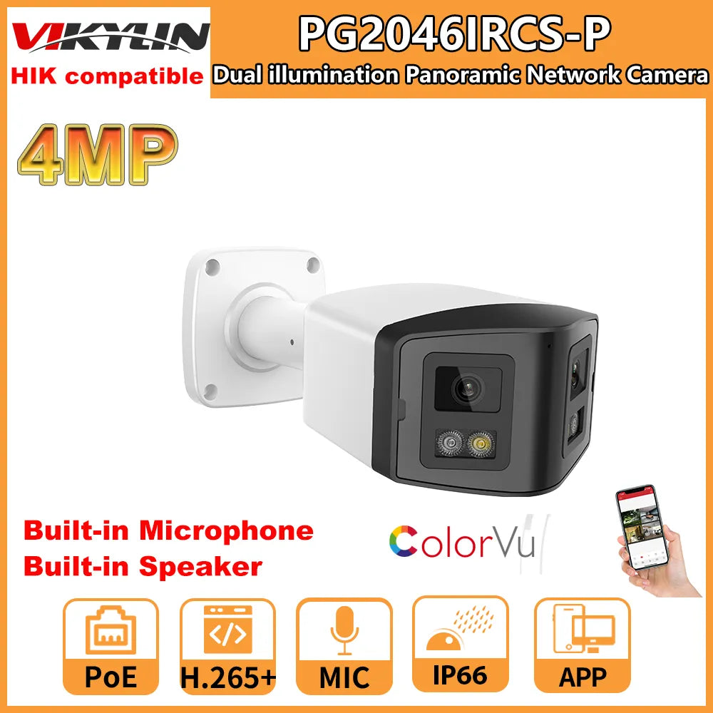Hikvision Compatible 4MP Dual Light Panoramic Camera POE IR Built in Mic Speaker Human Detection Color Night Vision Surveillance