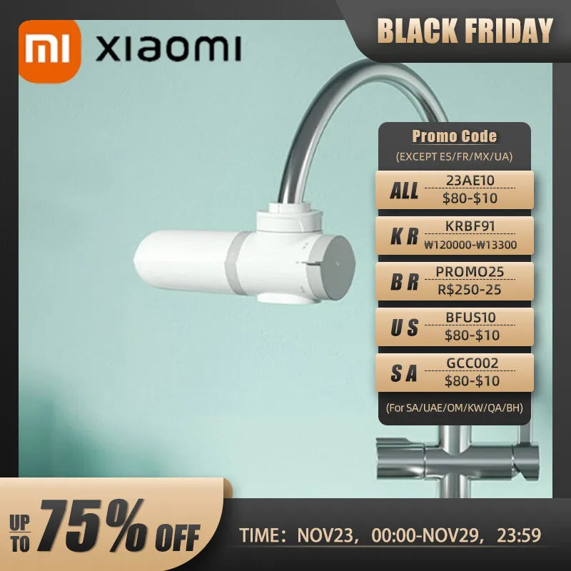 XIAOMI MIJIA Tap Water Purifier Filter Clean Kitchen Faucet Washable System For Home Nozzle Bacteria Removal Activated Carbon