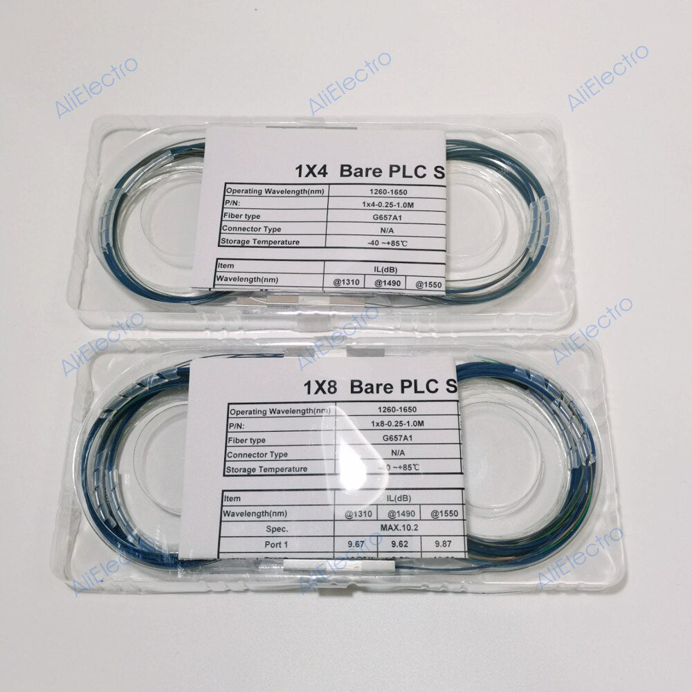 10pcs 1x2 1x4 1x8 1x16 Color Bare Fiber Optic PLC Splitter Without Connector Cable 250um Mini Blockless Free Shipping