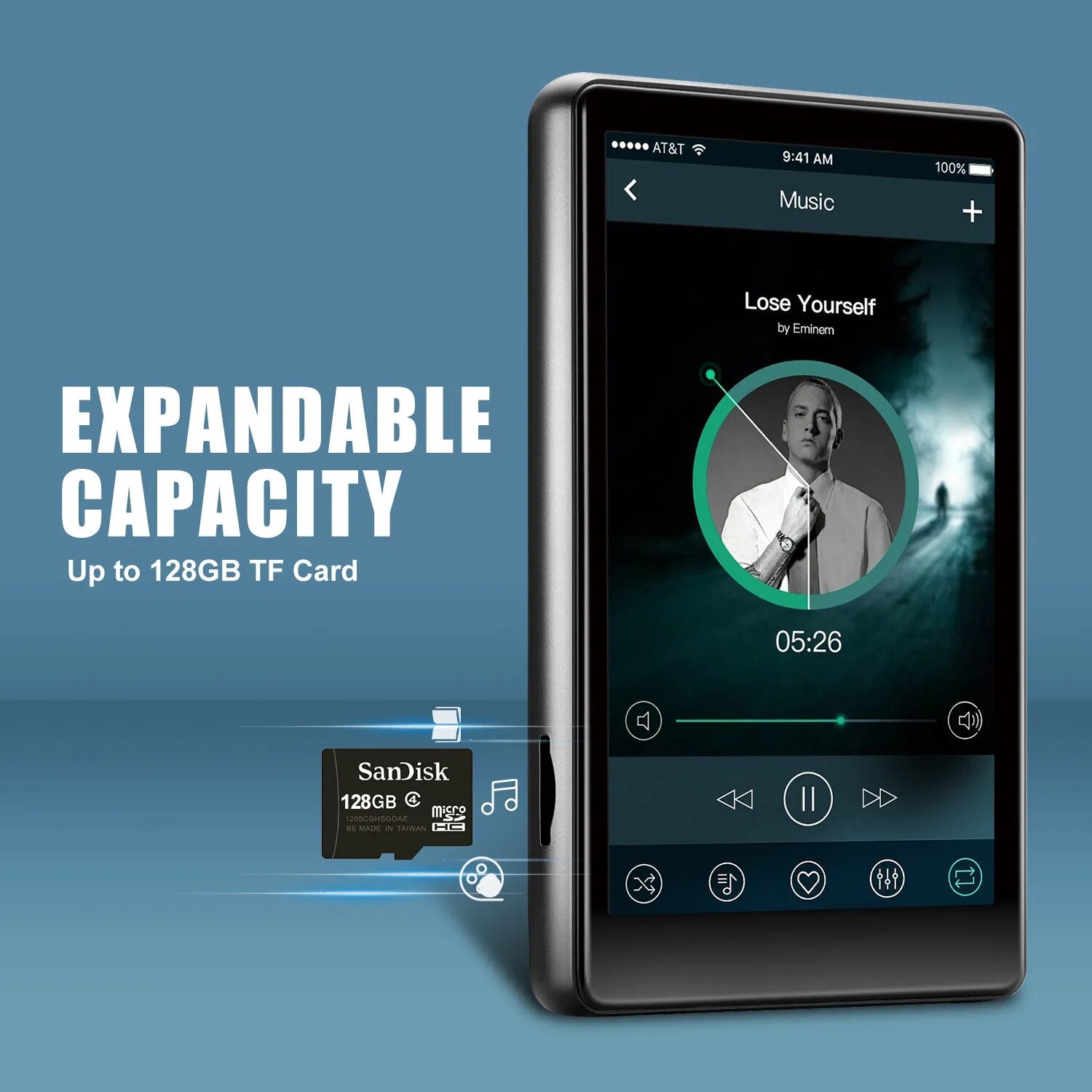 MP4 Player 4'' Full Metal Touch Screen MP3 MP4 Music Player Bluetooth 5.0 FM Radio With Video Playback APE FLAC WAV AAC-LC ACELP