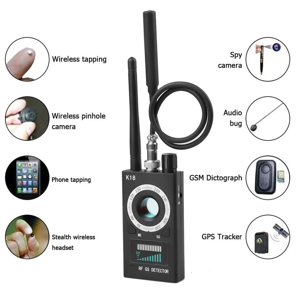 K18 Multi-function Anti-Candid Cam Wireless Lens Device Finder 1MHz-6.5GHz GSM Audio Bug Finder GPS Signal RF Tracker Detect