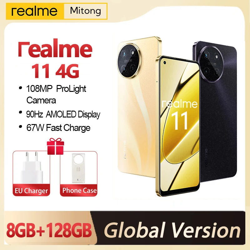 realme 11 4G 67W SUPERVOOC Charge 108MP ProLight Camera Helio G99 Processor 6.4" 90Hz Super AMOLED Display NFC With case