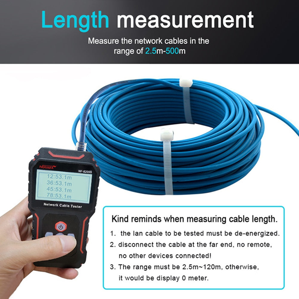 NOYAFA NF-8209S Network Cable Tester Cable Tracker Cat5 Cat6 PoE Tester Detect Length Continuity Test with NCV & Lamp