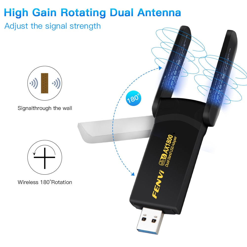 fenvi WiFi 6 AX1800 USB 3.0 Adapter Dual Band 2.4G/5Ghz USB Receiver Dongle Wifi Network Card Antenna Wireless For PC Laptop