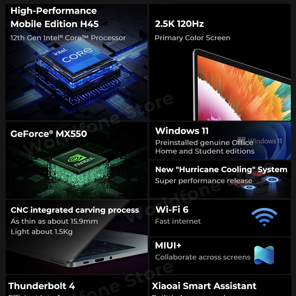 Global Original Xiaomi Laptop Redmibook Pro 14 2022 Notebook Intel Core GeForce MX550 Computer 2.5K 120Hz Screen PC Windows 11