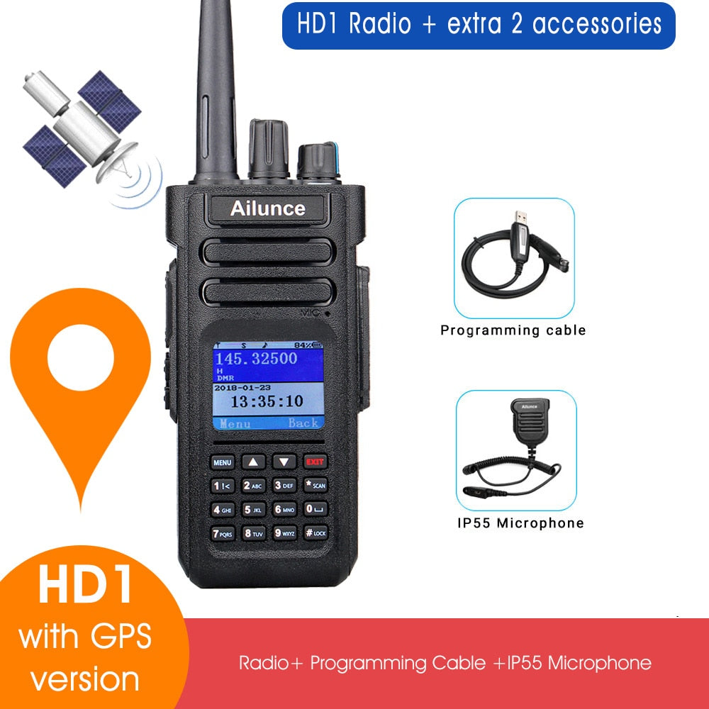 Ailunce HD1 DMR Digital Walkie Talkie Ham Radio Long Range Amateur Two-Way Radio Walkie-talkie GPS VHF UHF Dual Band Transceiver