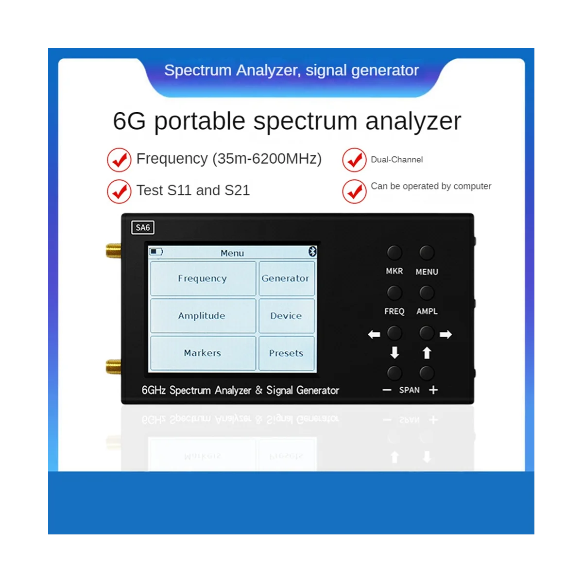 6G Portable Spectrum Analysis Instrument Wi-Fi Cdma Lab 35-6200Mhz Signal Tester Sa6