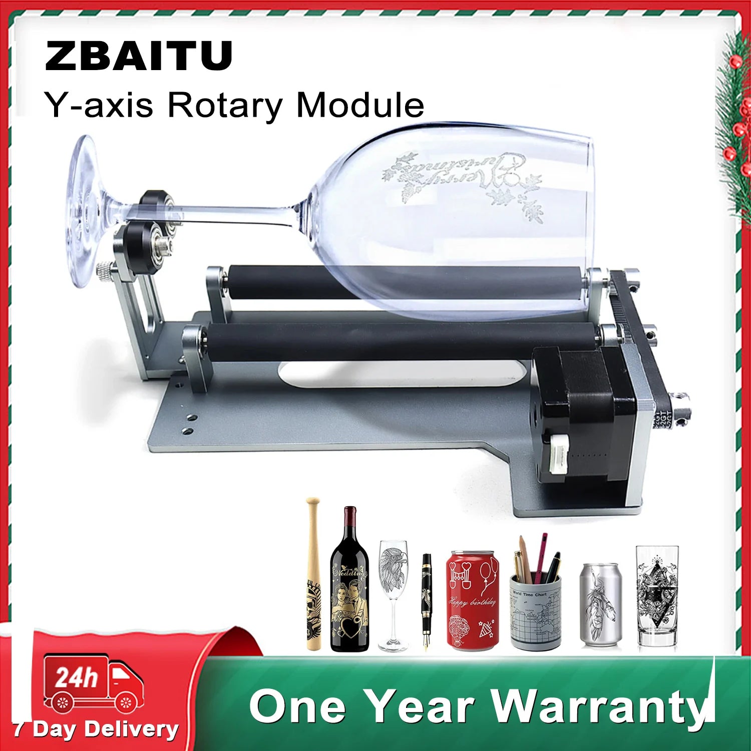 ZBAITU R10 Rotary Roller for Laser Engraver Woodworking Machines Y-axis 360° Rotating Engraving Cylindrical Objects Wine Glass