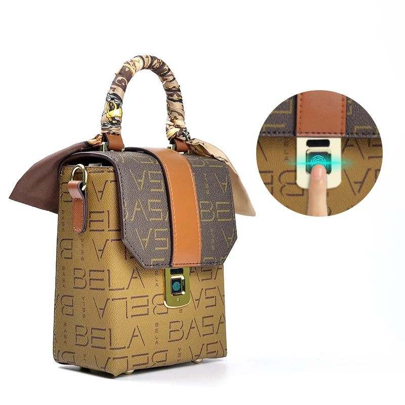 Women's Fingerprint Lock Bags for Lady Leather Hand Bag Long Money Wallets Mobile Phone Pouch Girl Messenger Bag Anti-Theft Lock