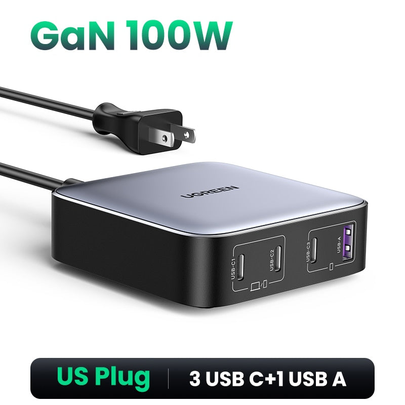UGREEN 100W 65W GaN Charger Desktop Laptop Fast Charger 4 in 1 Adapter For iPhone 14 13 12 Pro Max Phone Charger Xiaomi Samsung