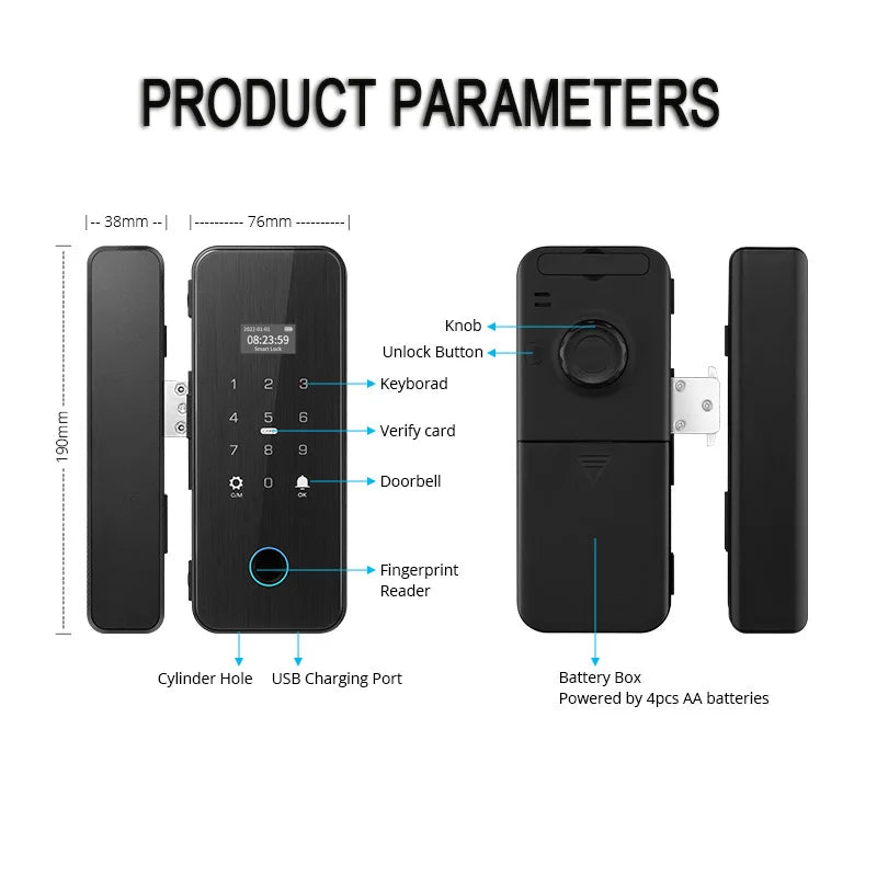 Smart Lock For Glass Door Wooden Door Or Wifi Tuya Smart Biometric Fingerprint Lock Electronic Door Lock Digital Lock Drill free