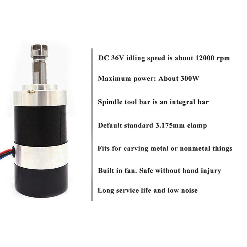 WS55-140 Brushless 300W Spindle High Speed 0.3KW Air-cool Spindle Motor DC 36V 12000 RPM MACH3 with ER11 Collet + 55mm Clamp