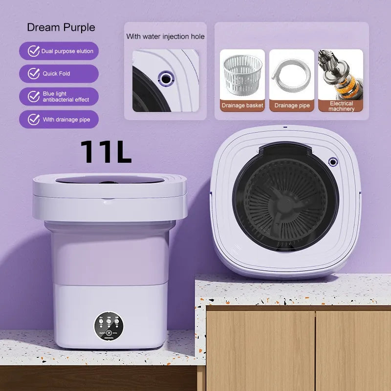 6L 11L Portable Washing Machine Folding Large Capacity Clothes Spin Dryer Bucket Travel Underwear Socks Ultrasonic Mini Washer