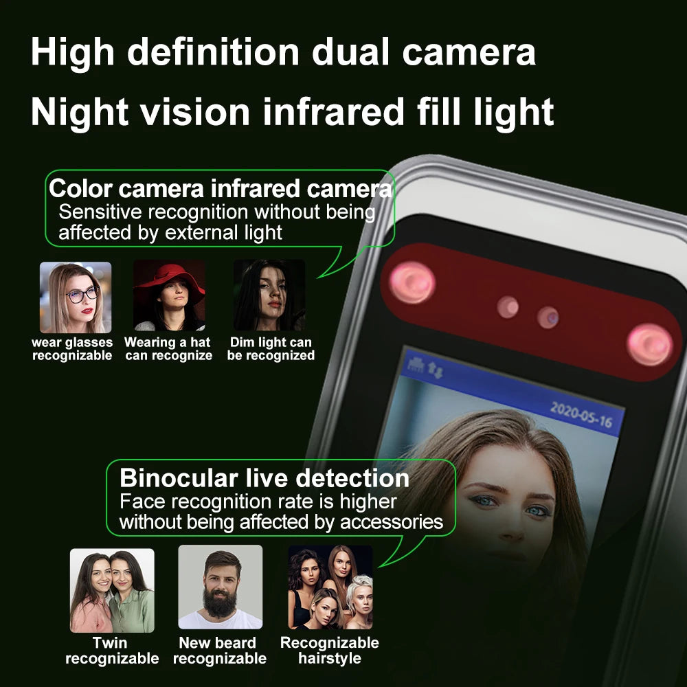 4.3inch TCP/IP / Wifi Dynamic Face Recognition Attendance System Terminal Time Attendance Door Access Control System USB Record