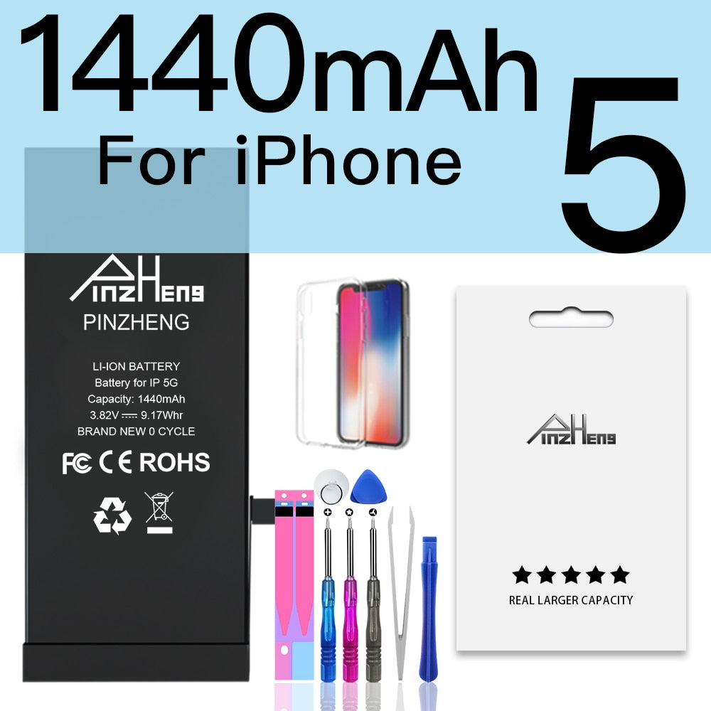 PINZHENG Original High Capacity Battery For iPhone 5S SE 5 6 6S 7 8 Plus Phone Replacement Batteries Warranty One Year Bateria