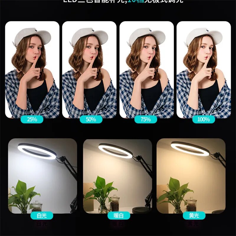 Overhead Tripod for Mobile Phone Smartphone Desktop Cellphone Video Shooting Stand with Ring Light for Table Photography