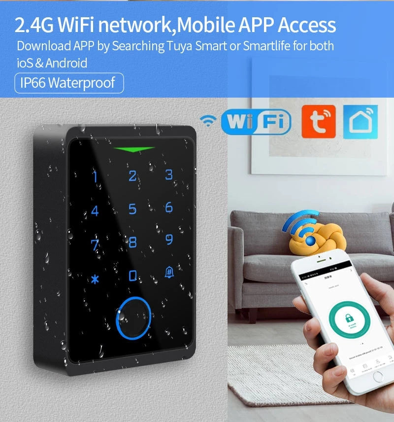 Tuya APP Fingerprint Door Lock IP66 Waterproof Keyless Fingerprint WIFI Access Control Standalone Keypad IC Card Door Entry