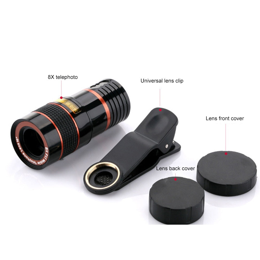 Lens Universal Clip 8x Zoom Phone Camera Telephoto Lens Monocular Telescope Phone Universal Optical Telescope Lens For iPhone