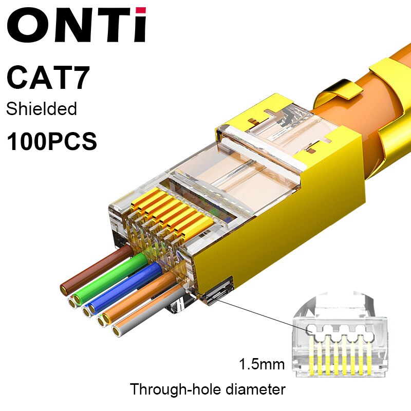 ONTi RJ45 Pass Through Crimper Tool and Rj45 Connector, Ethernet Crimper Crimping Tool Wire Stripper Cutter for Cat6a Cat5