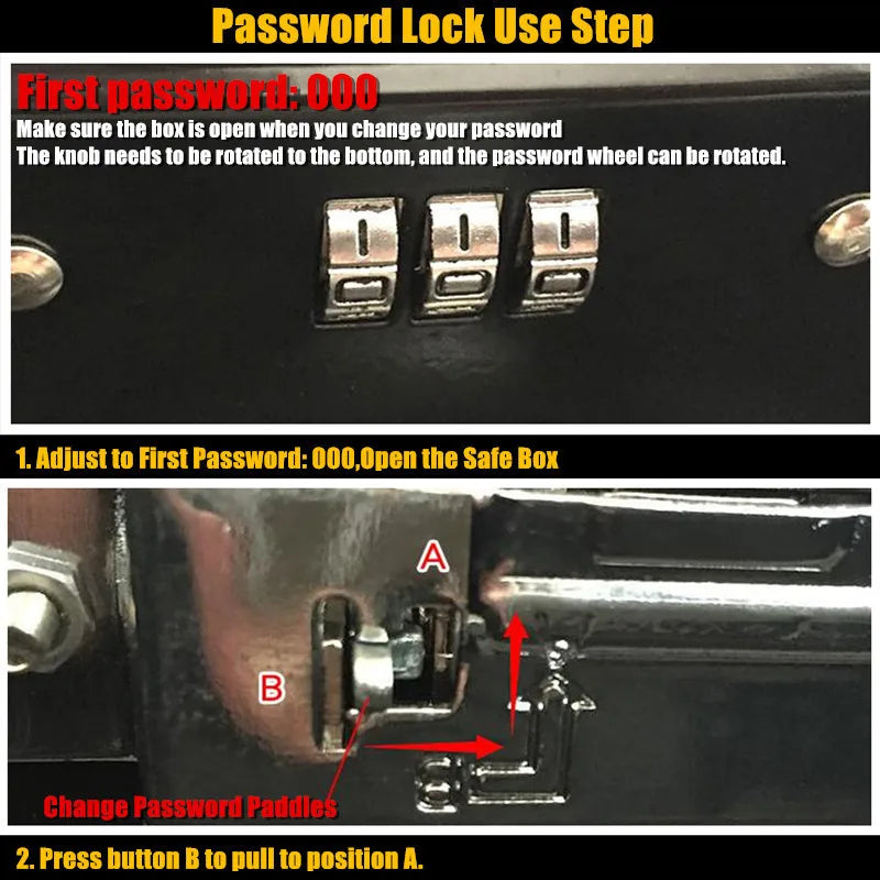 XL:30x24cm Metal Mini Safe Box Key Lock Store Money Coin Cashier 2-layer Fold Password Cash Register Jewellery Bank Card Storage