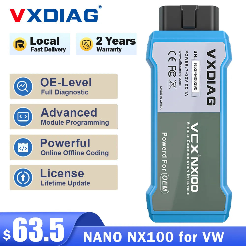 VXDIAG NANO NX100 for VW Audi Seat WiFi Car OBD2 Full System Diagnostic Tool J2534 Programming Coding Code Reader as 6154A 5054A