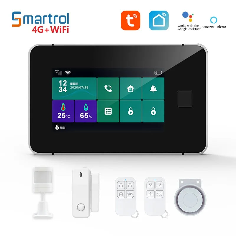 Smartrol Security Alarm System 4G GSM WIFI Smart Alarm Sensor Kit Home Burglar Safety Protection Alarms Support Tuya Smart App