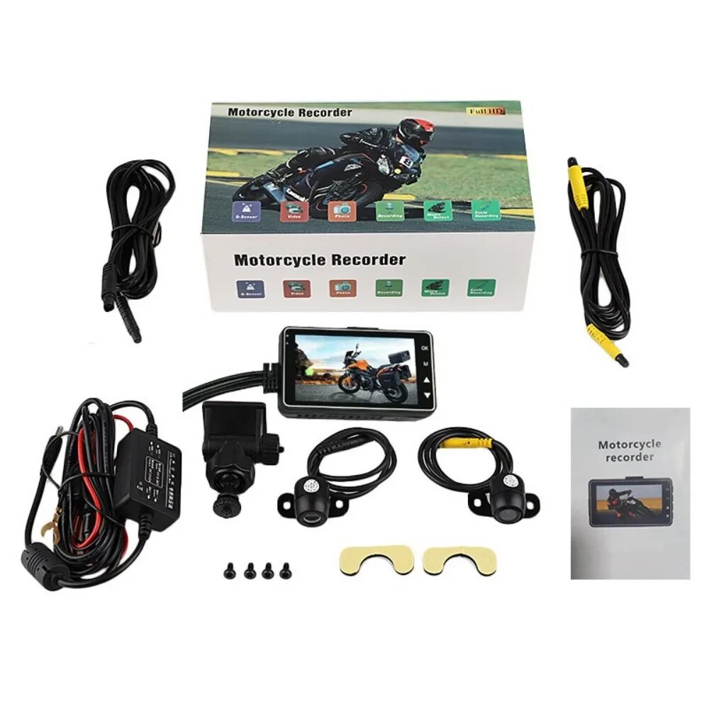720P Motorcycle Camera 3 Inch Driving Recorder Motorcycle Dashcam Front & Rear Camera Video Recorder Dash Cam Motorcycle DVR