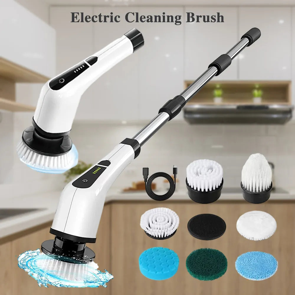 Power Spin Scrubber Electric Household Cleaning Brush Adjustable Extension Arm Crevice Cleaning Brush With 7 Replacement Heads