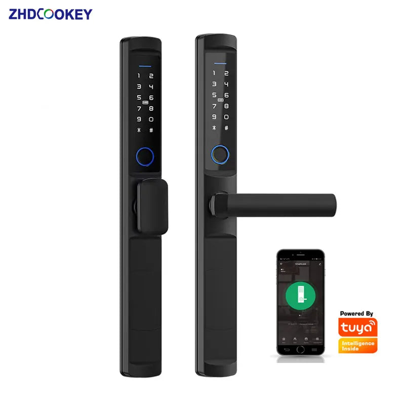 Waterproof IP66 Dustproof Tuya Wifi TTlock APP Fingerprint Sliding Smart Lock RFID Card Code Anti-Scratches Aluminum Door Locks