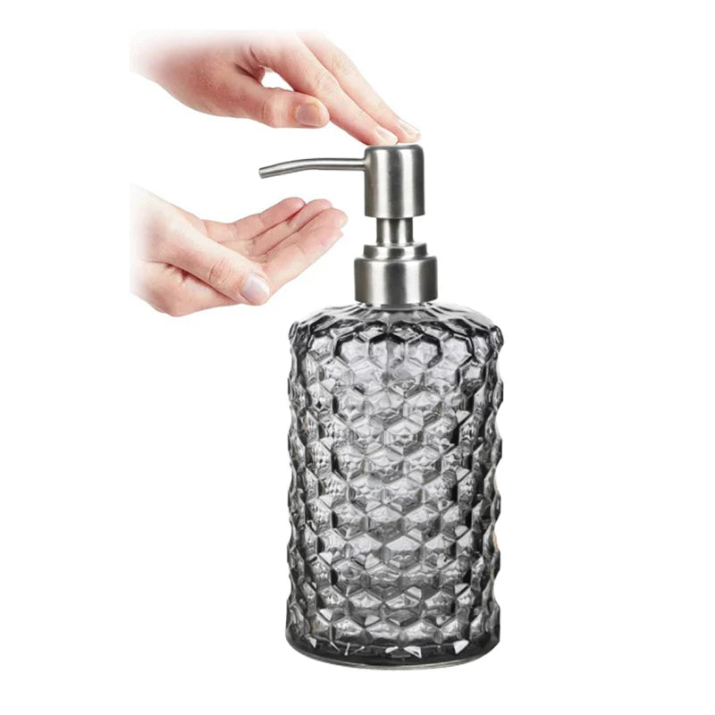 500ml Soap Shampoo Dispenser Transparent Liquid Hand Soap Glass Thickened Bottle Stainless Steel Pump Bathroom Soap Dispensers