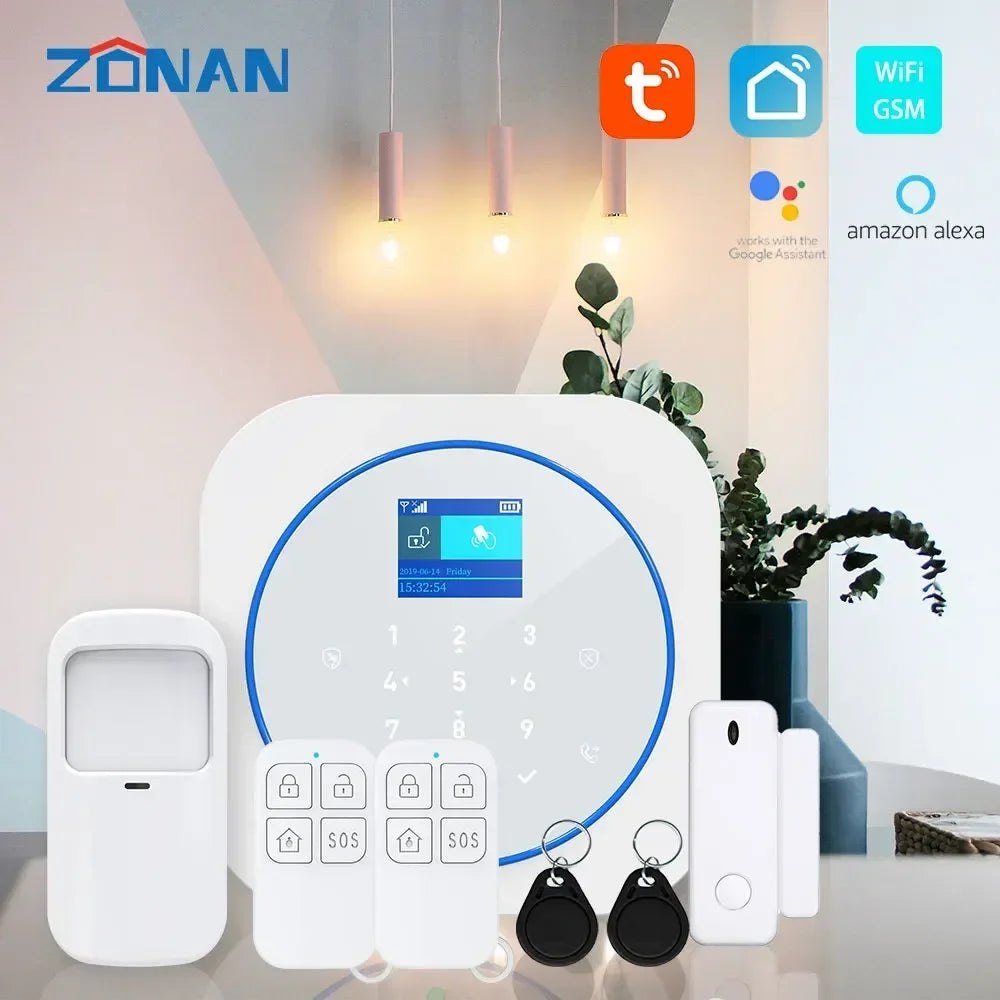 Tuya Anti theft package Smart WIFI GSM Security Alarm System Works With Alexa Home Burglar Motion Detector Smoke Door Window