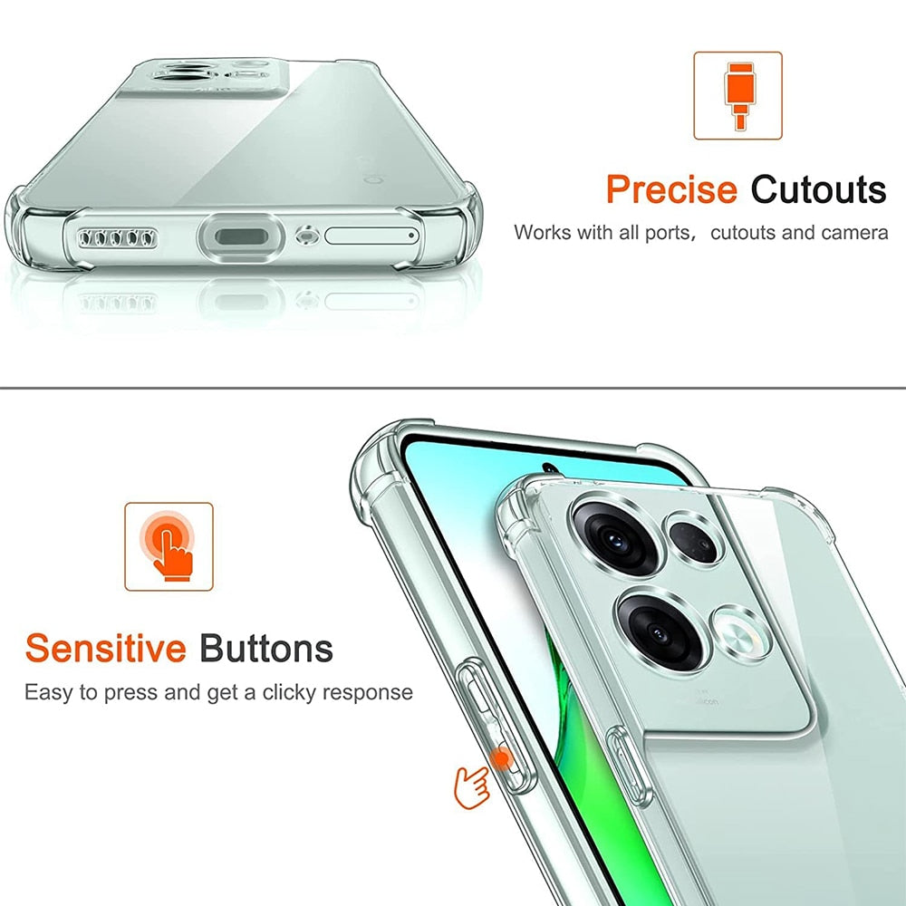 Clear Case For Oppo Reno 8 Pro 5G Case Reno8 Reno 8 Lite 8Z 5G Thick Shockproof Soft Silicone Phone Cover for Reno 7 4G 7 Pro 7Z