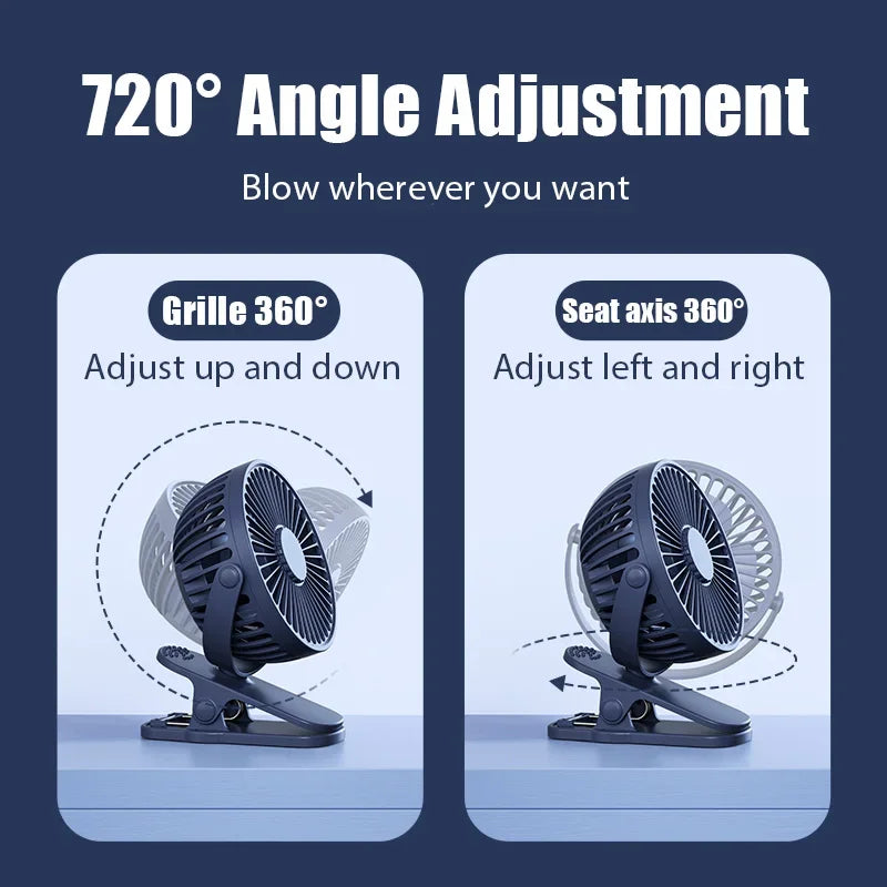 USB Rechargeable Table Fan Clip-on Type Portable Mini Desk Fan 360 Degree Rotation Adjustable Clip-on Fan For Student Dormitory