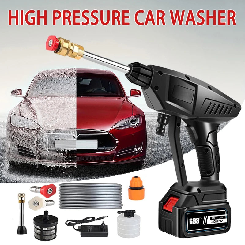 30000mAh High Pressure Car Wash Gun Cordless Portable Car Washer Gun Foam Generator for Home Garden Car Cleaning Accessories