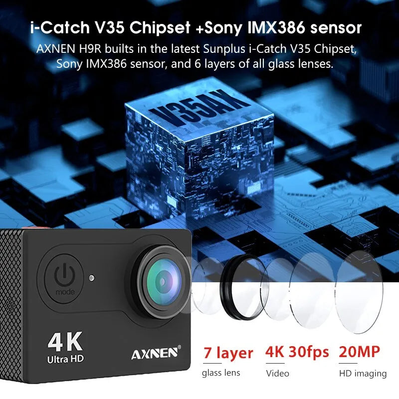 AXNEN H9R Action Camera 4K 30fps EIS 1080P60fps WiFi 2Inch Screen Underwater Waterproof Helmet Motorcycle Video Record Sport Cam