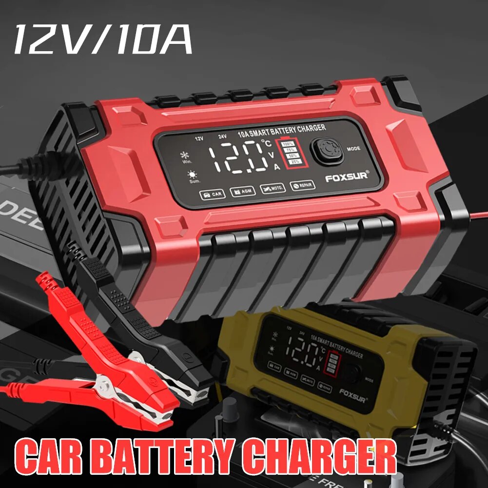 12V/24V Car Battery Charger Full Automatic Intelligent LCD Display Fast Charging Pulse Repair Charger For AGM GEL WET Lead Acid