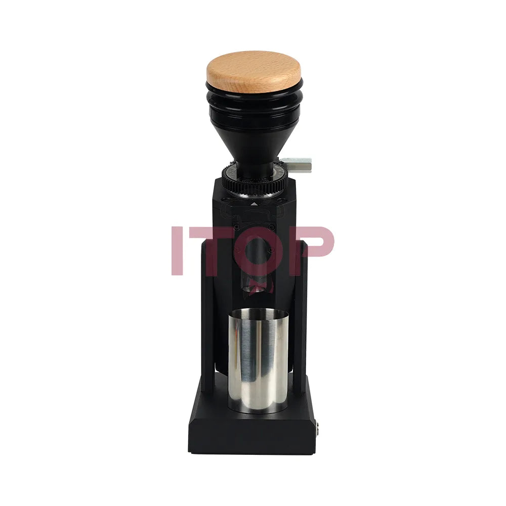 ITOP40S Set of Fine Grinding Coffee Grinder Stepless Adjustment 40mm Titanium Burr Metal Bean Hopper 75g Wooden Lid Samll & Cool
