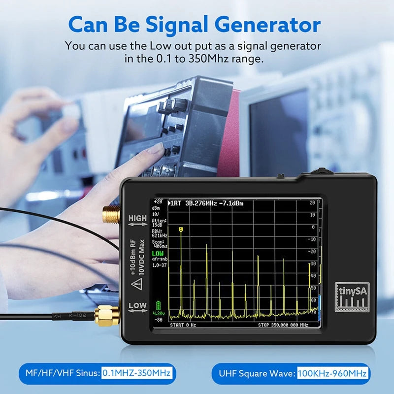 2.8Inch Touch Screen Tinysa Spectrum Analyzer For 0.1MHZ-350MHZ And UHF Input For 240MHZ-960MHZ Frequency Analyzer Black Tiny SA
