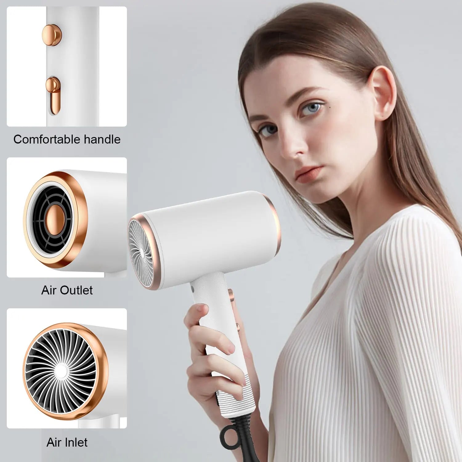 Professional Hair Dryer 1800W Powerful Ionic Hairdryer with Diffuser Blow Dryer with 2 Speeds 3 Heating and Cool Button for Wom