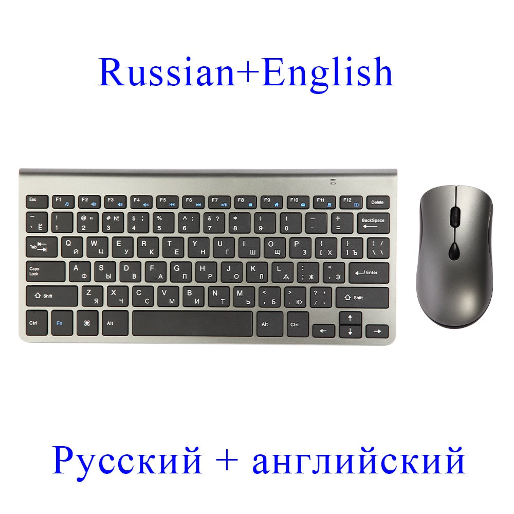 2.4G Wireless Keyboard and Mouse, Russian/French/Korean/Hebrew USB Protable Mini Keyboard Mice Set for PC Laptop