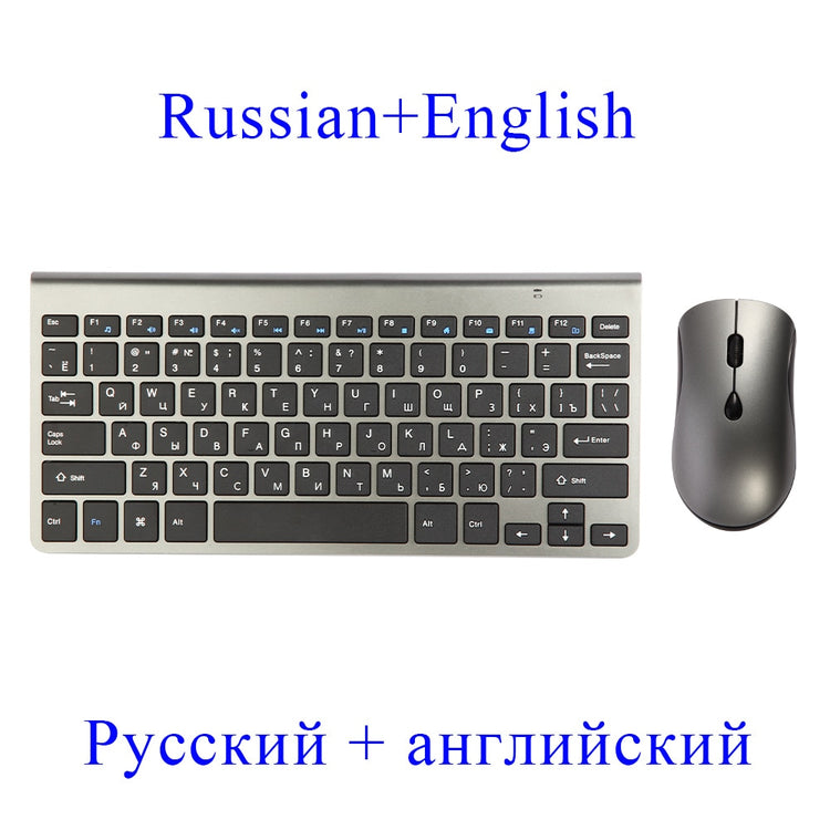 2.4G Wireless Keyboard and Mouse, Russian/French/Korean/Hebrew USB Protable Mini Keyboard Mice Set for PC Laptop