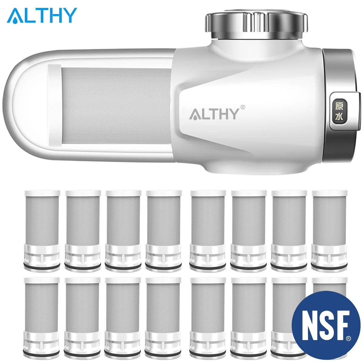 ALTHY ACF System Faucet Water Filter, Tap Purifier, Reduces Lead, Chlorine & Bad Taste NSF Certified Kitchen （16xReplace Filter）